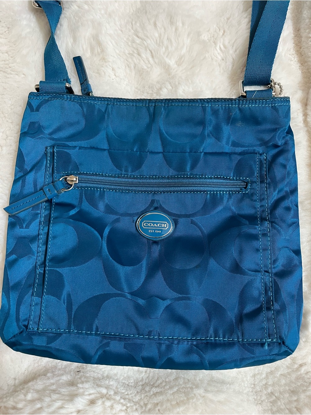 Coach Teal Signature Nylon Crossbody Bag - Pre-Owned - Picture 7 of 16